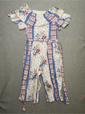 Vtg Chocolate Soup Girls Floral Plaid Jumpsuit Romper Ruffle Size 7